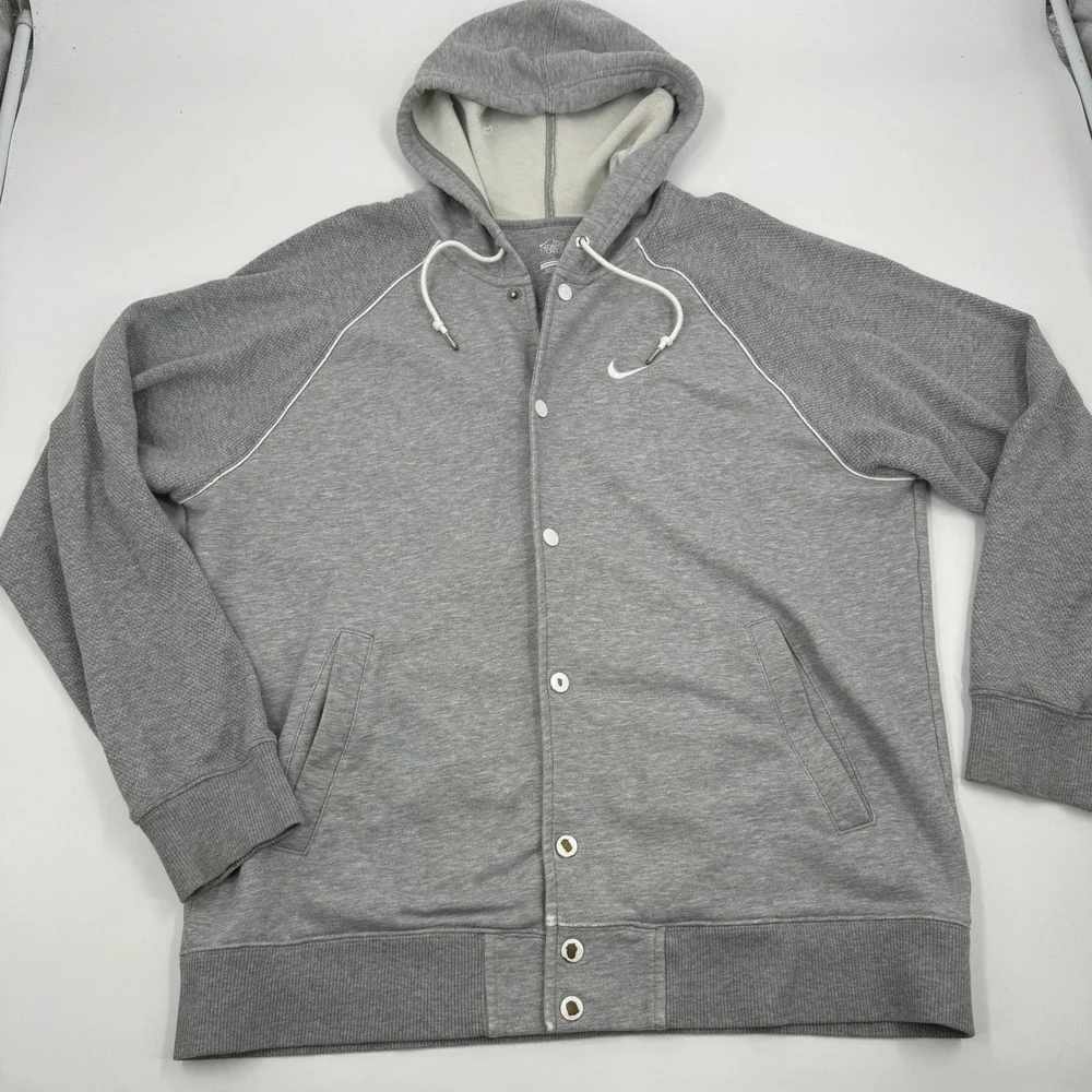 Nike‎ Athletic Dept Hooded Varsity Jacket Mens Large Grey Snap 521482-063